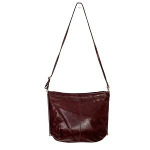 Vintage Oxblood Leather Purse Roomy Shoulder Bag Brass Accent Hardware